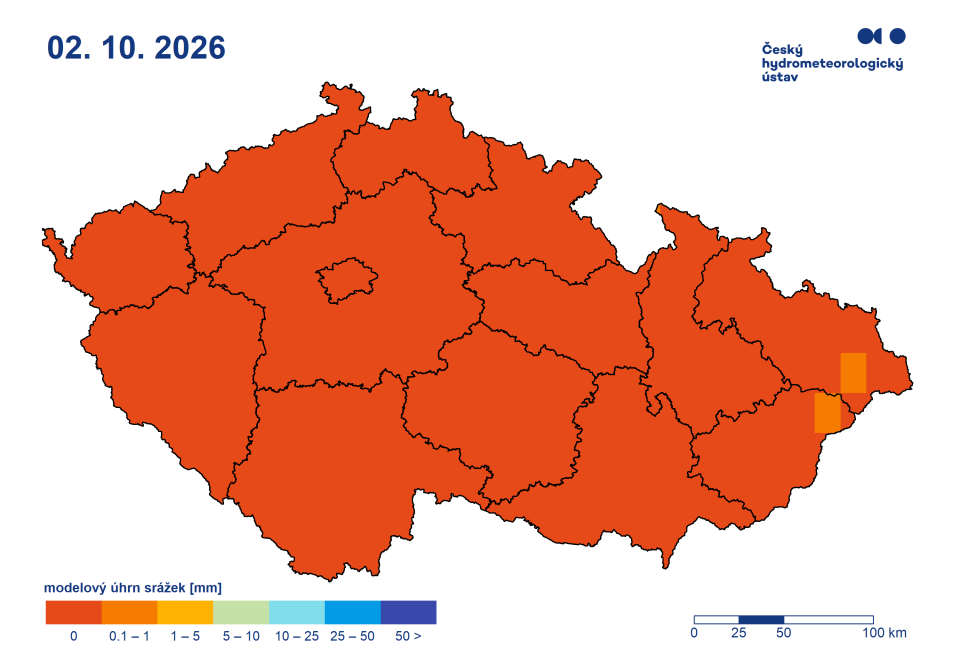 Výhled úhrnu srážek, 8. den výhledu