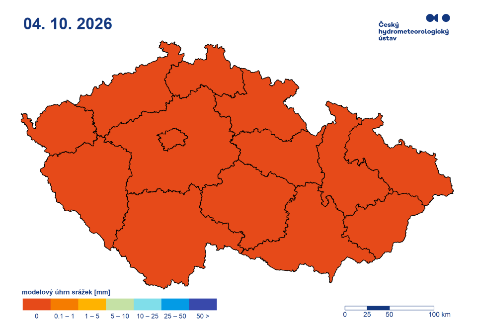 Výhled úhrnu srážek, 10. den výhledu